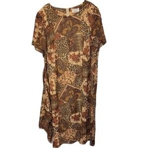 Studio C‎ Plus Womens 22W Mixed Animal Floral Patchwork Fringe Wrap Midi Dress